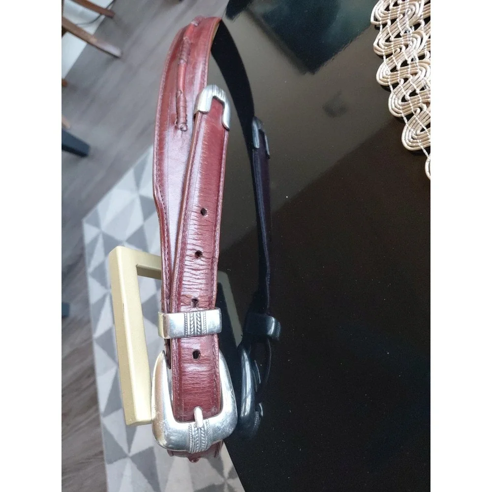 Mens Brighton Salina Taper Silver & Brown Leather Belt Size 42 Vtg Casual